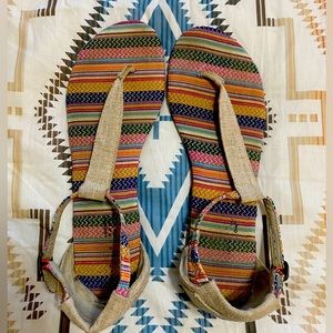 Toms Playa T-Strap Brown Leather & Multicolored Striped Sandals